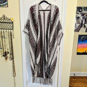Urban Outfitters striped fringed sweater kimono OS